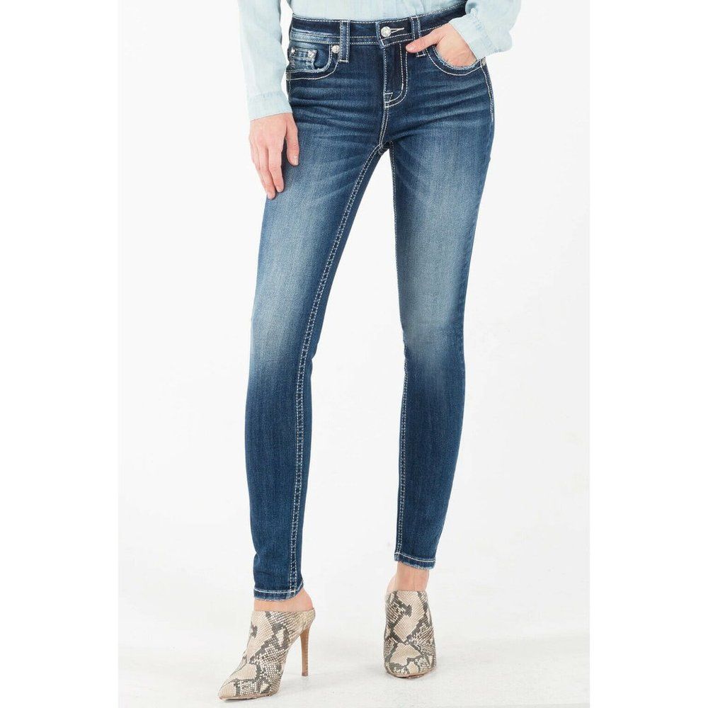 Miss Me Girls Blue Medium Wash Distressed Ankle Skinny Jeans Size 25